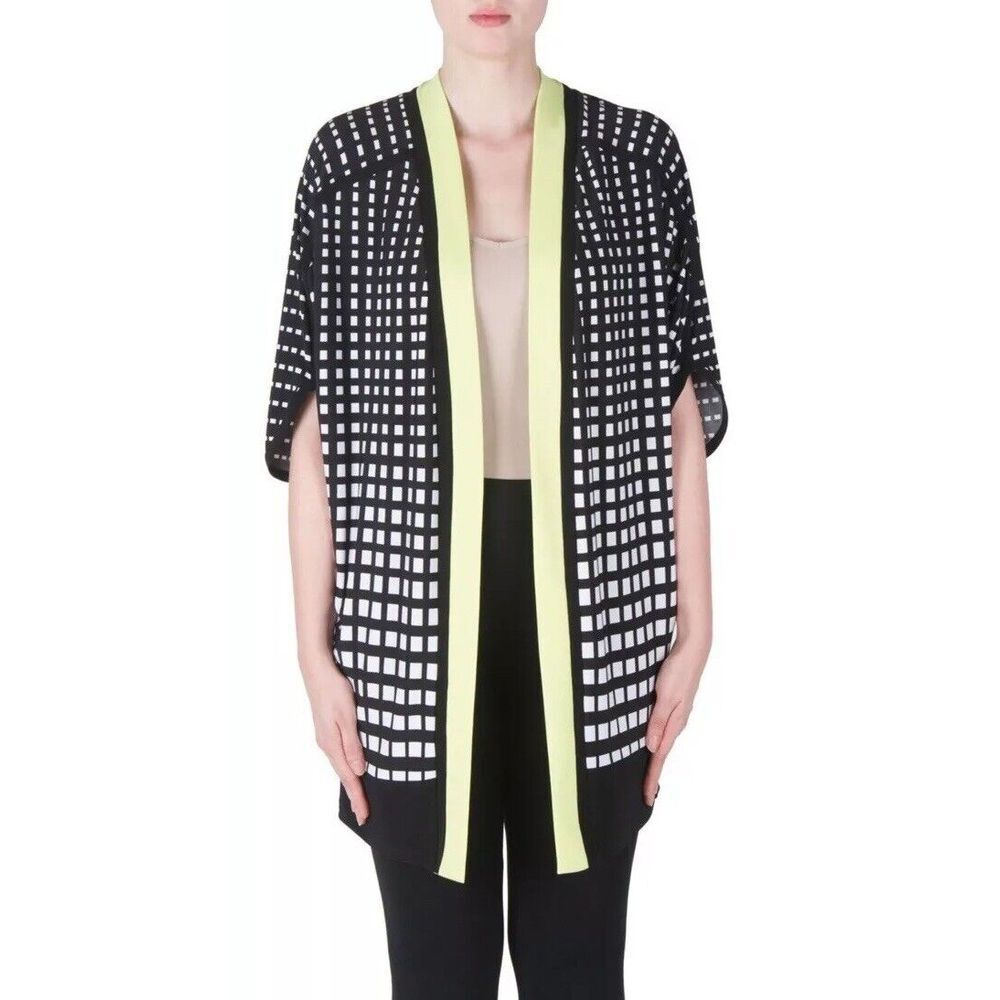 Joseph Ribkoff Black/White/Key Lime Cover Up Style Kimono Sleeve Cardigan W 14